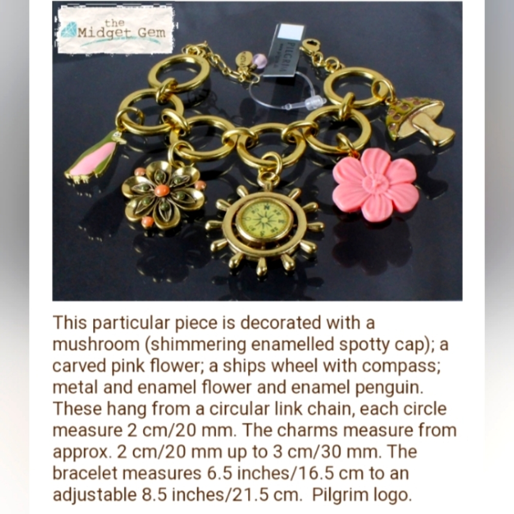 PILGRIM Charm Bracelet - Gold Plated/Pink NWOT